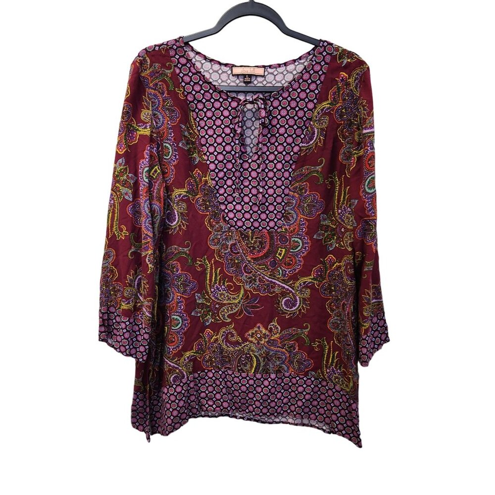 Olive Hill Women's L Maroon Geometric Print Pullover Blouse